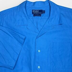 Polo Ralph Lauren Shirt Mens XL Blue Caldwell Silk Cotton Loop Collar Camp Board